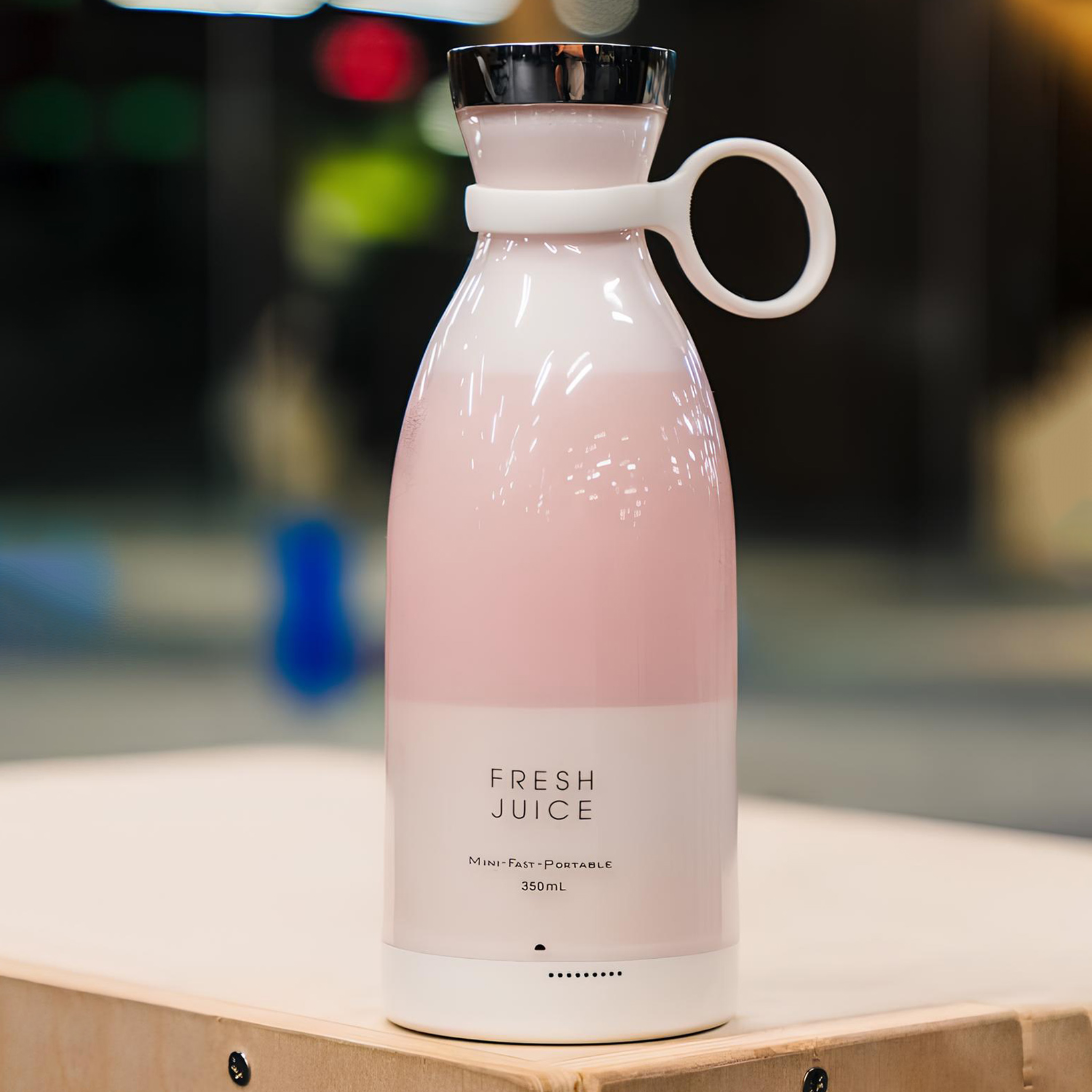 Fresh Juice bærbar blender 350ml i pink – perfekt til smoothies on the go.