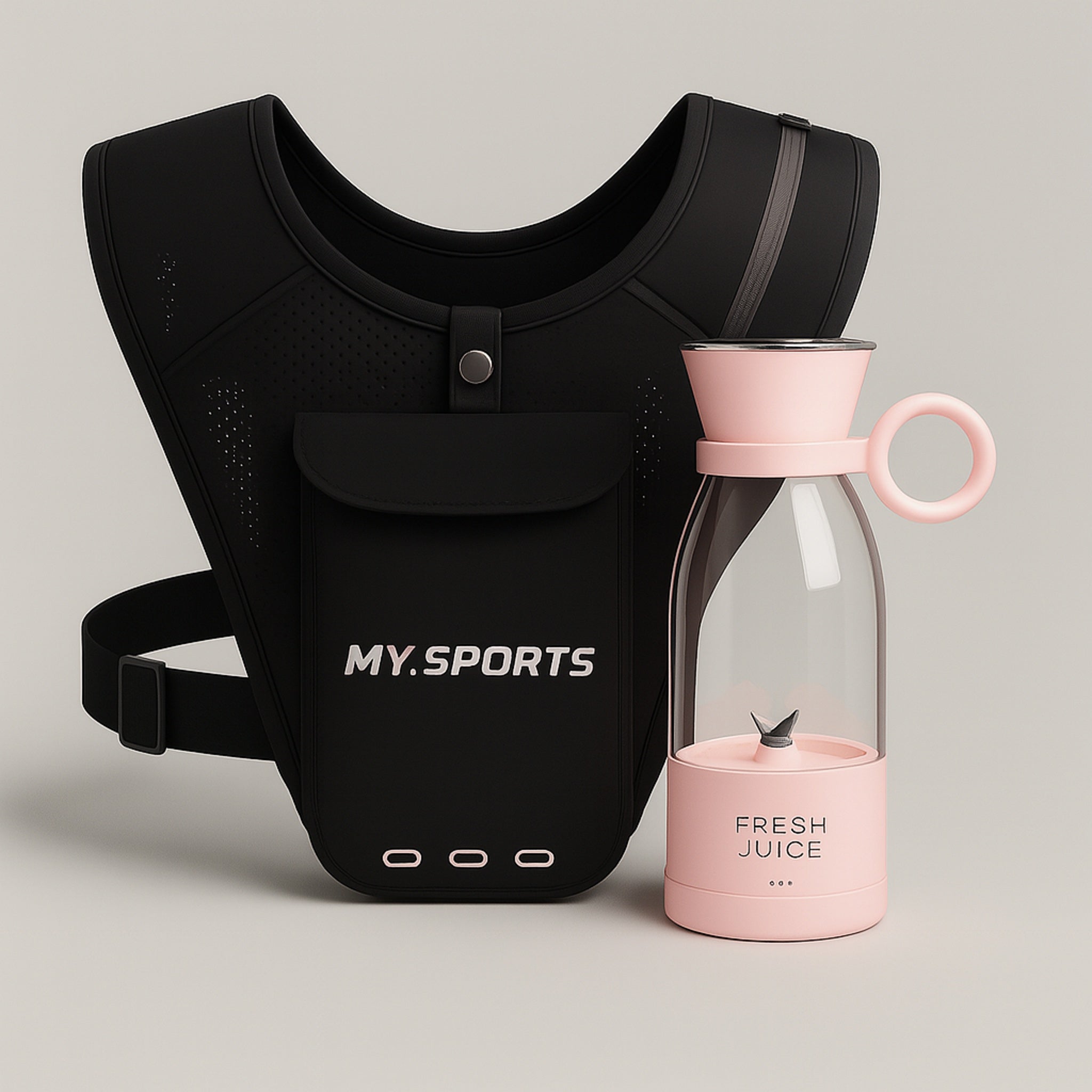 MySports Move & Blend Kit – løbevest og bærbar blender i pink farve.