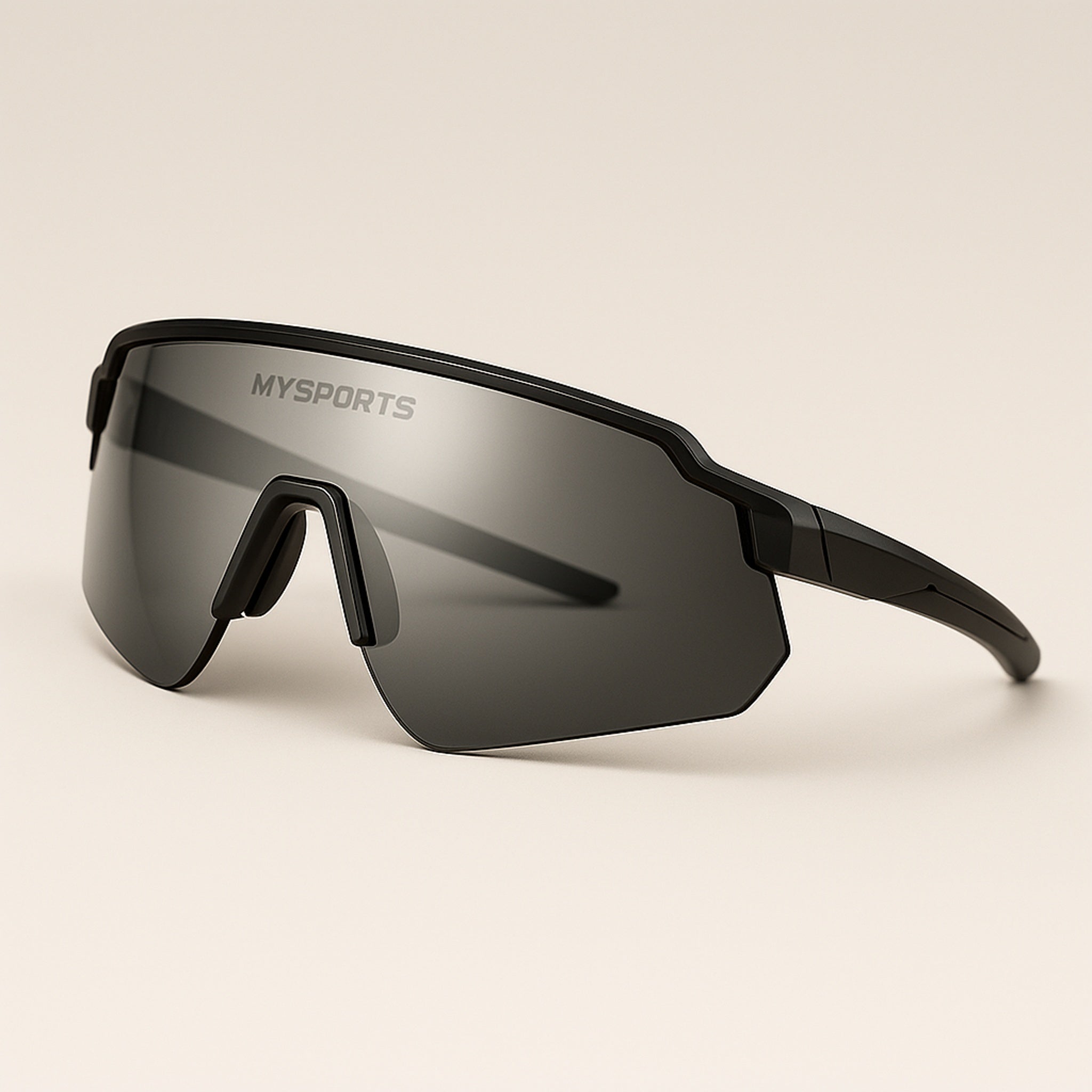 MySports løbebriller med grå glas – lette sportsbriller i aerodynamisk design med UV400-beskyttelse, perfekt til løb, cykling og outdoor træning.